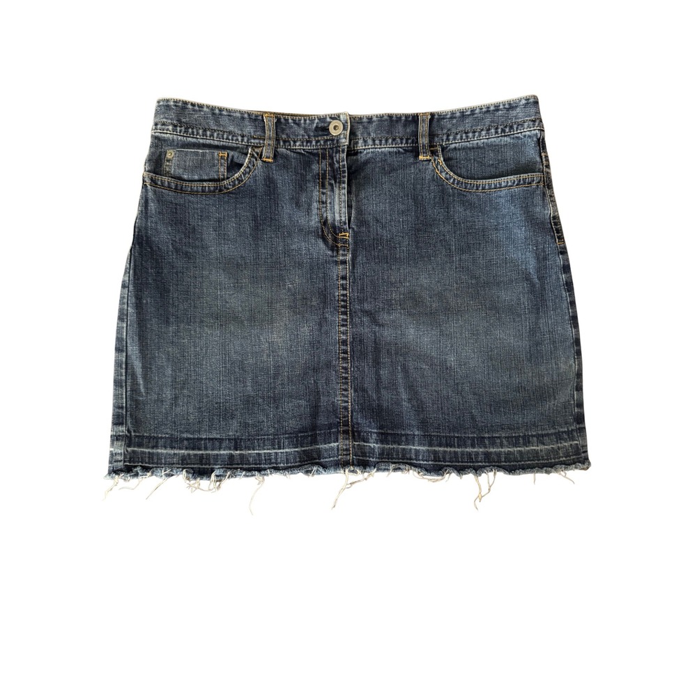 LOFT Dark Wash Denim Mini Skirt Raw Hem Five Pocket Y2K Jean Skirt Size 12